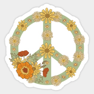 Retro Peace Flowers Yellow on Green Sticker